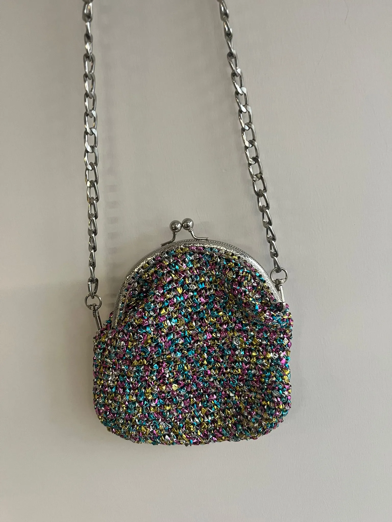 Çok Renkli Simli Zincir Askılı Portföy Çanta - Özel Tasarım