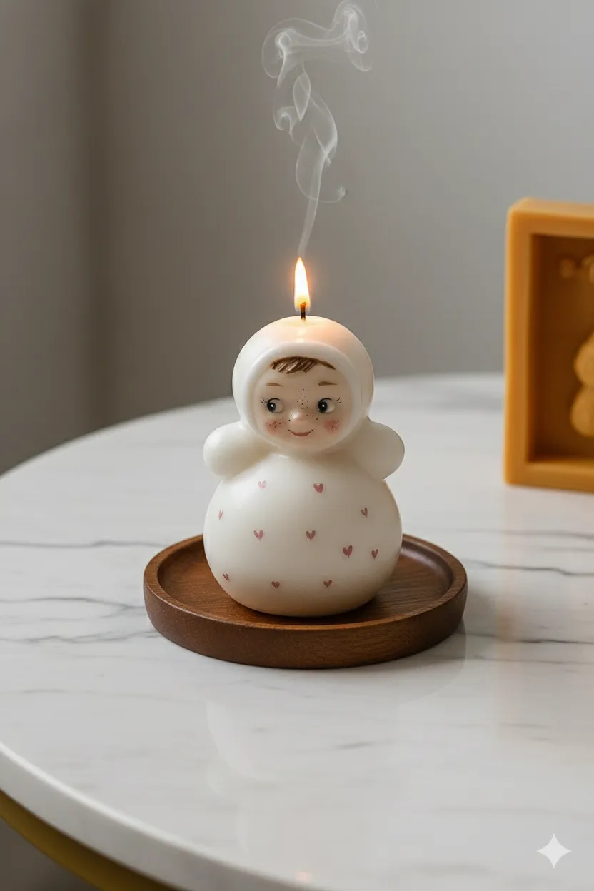 Kalpli Bebek Figürlü El Yapımı Dekoratif Mum – Sevimli Tasarım