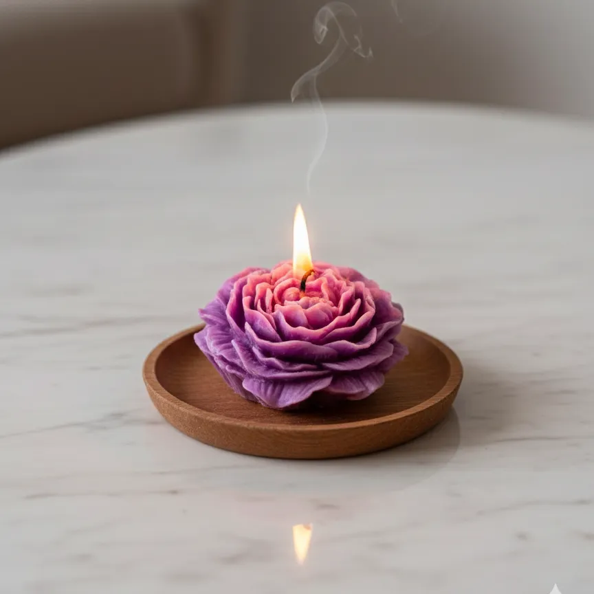 El Yapımı Mor Çiçek Mum