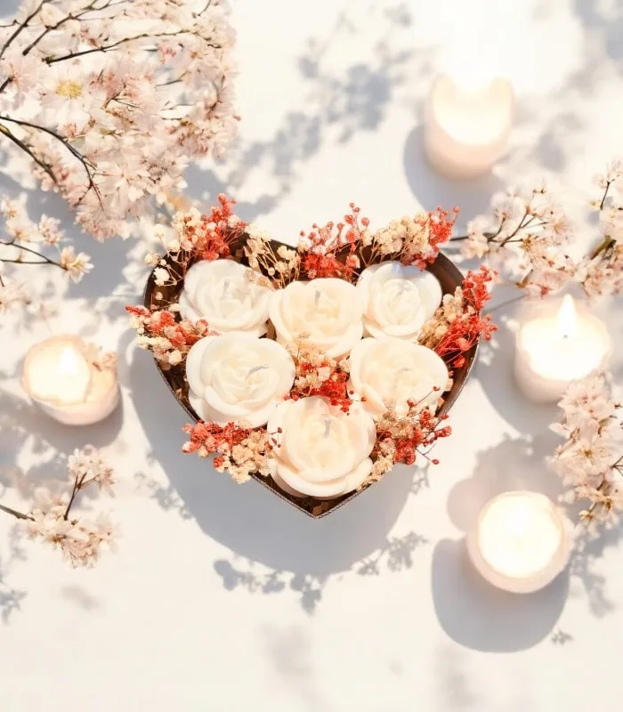 Kalpte Açan Güller Hediye Kutusu %100 Soyawax Doğal Mum