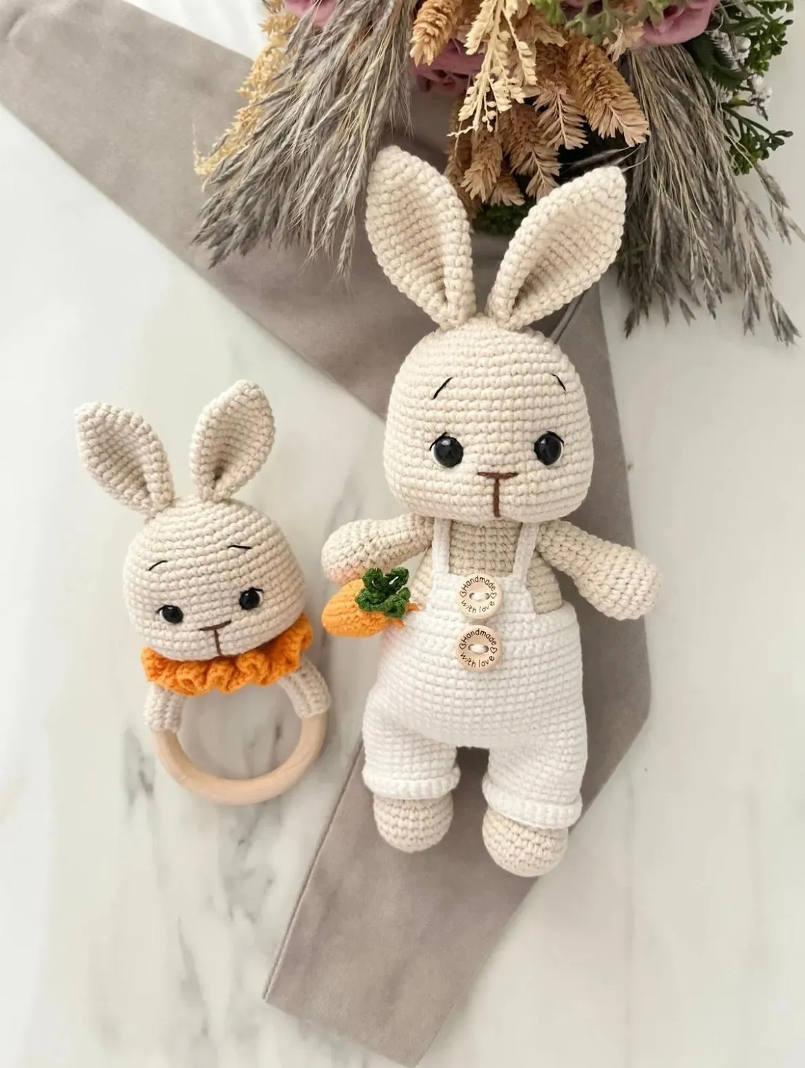 Amigurumi Havuçlu Tavşan Uyku Arkadaşı ve Çıngırak