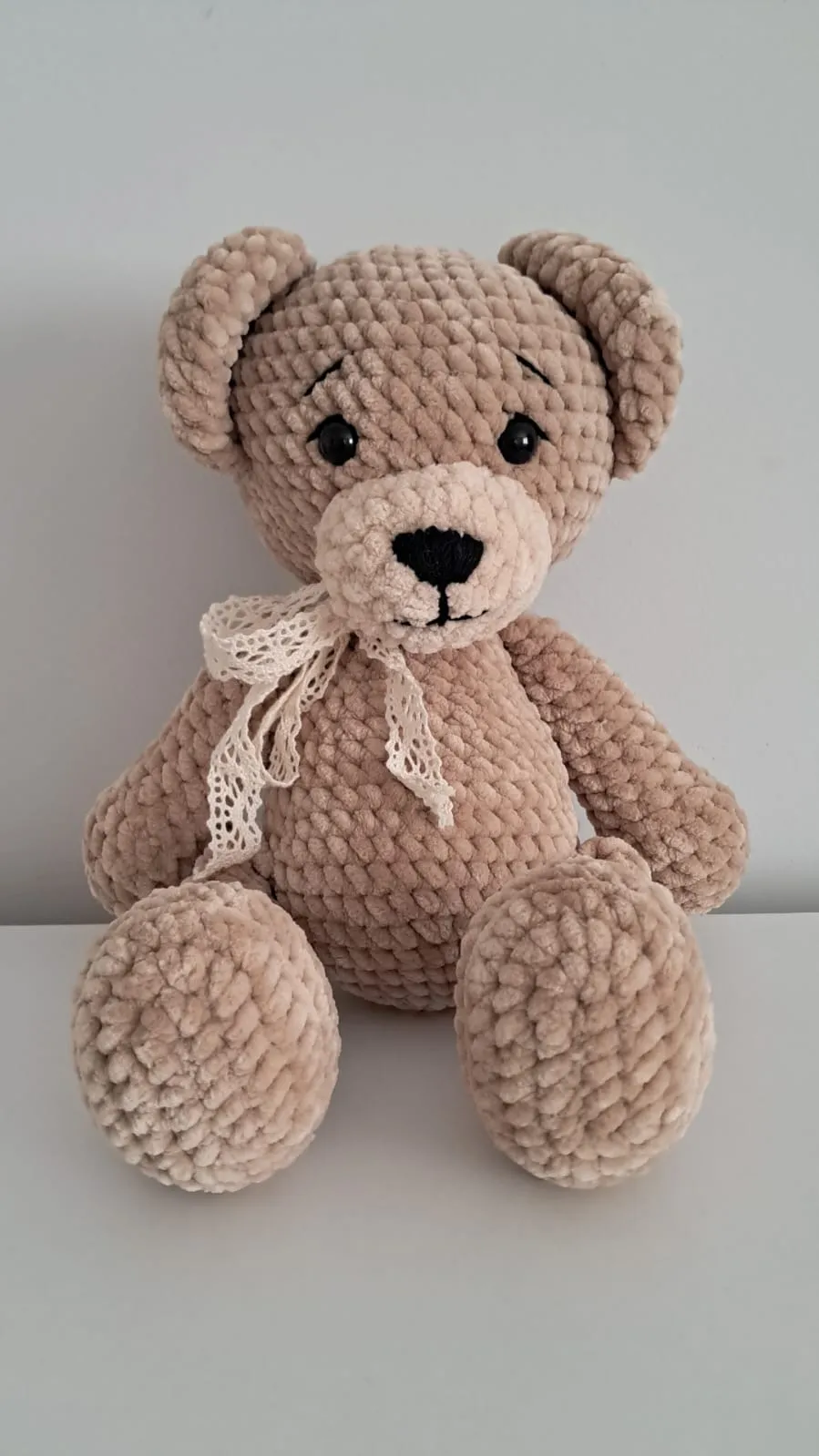 Bej Kadife Amigurumi Oyuncak Ayıcık - 35 cm Boyunda El Emeği