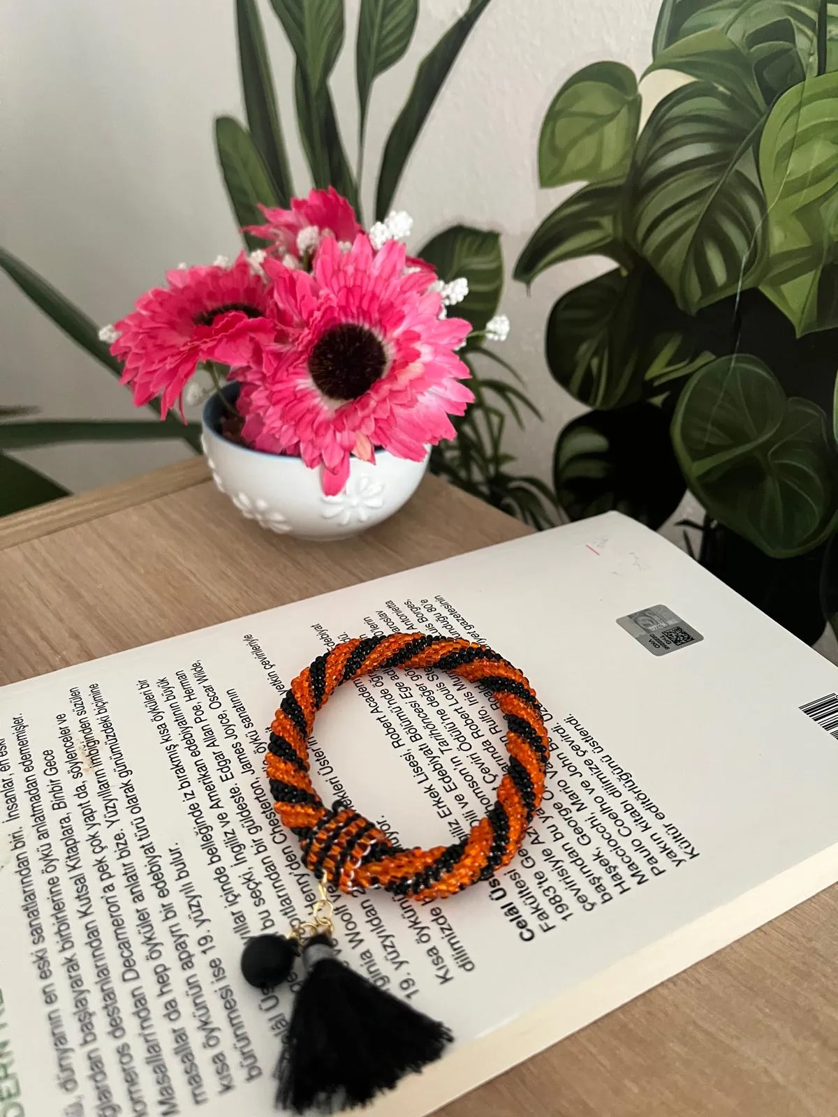 Turuncu Siyah Hapishane İşi Kum Boncuk Bileklik - El Emeği