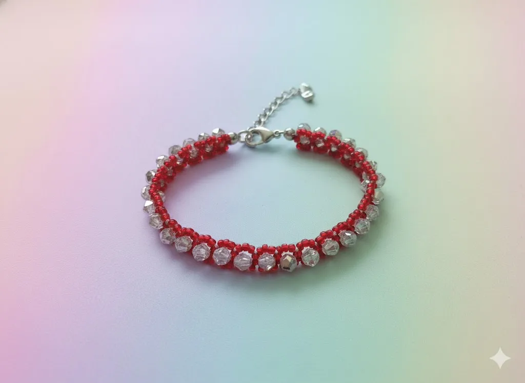 Kırmızı Kum Boncuk & Kristal Boncuk Bileklik