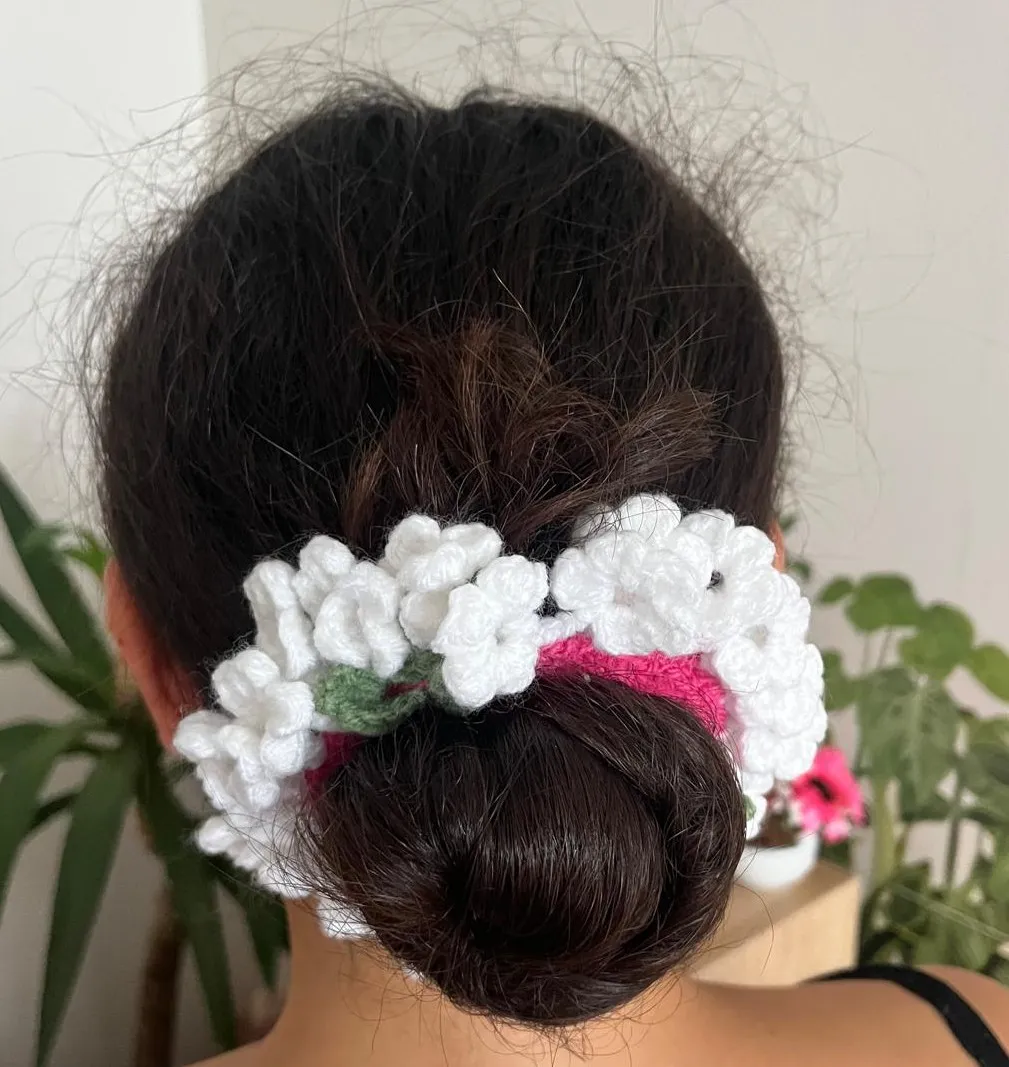 Organik Pamuk İplikten Örgü Çiçek Detaylı 3'lü Toka Seti