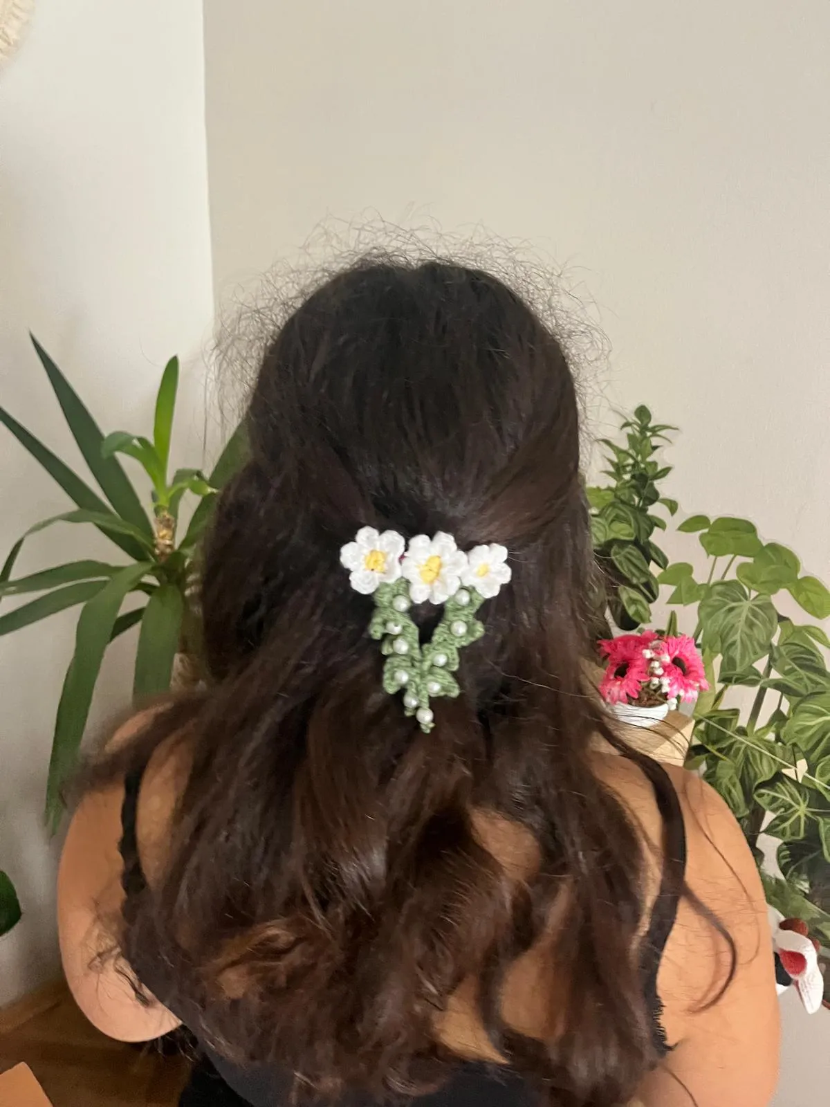 Organik Pamuk İplikten Örgü Çiçek Detaylı 3'lü Toka Seti