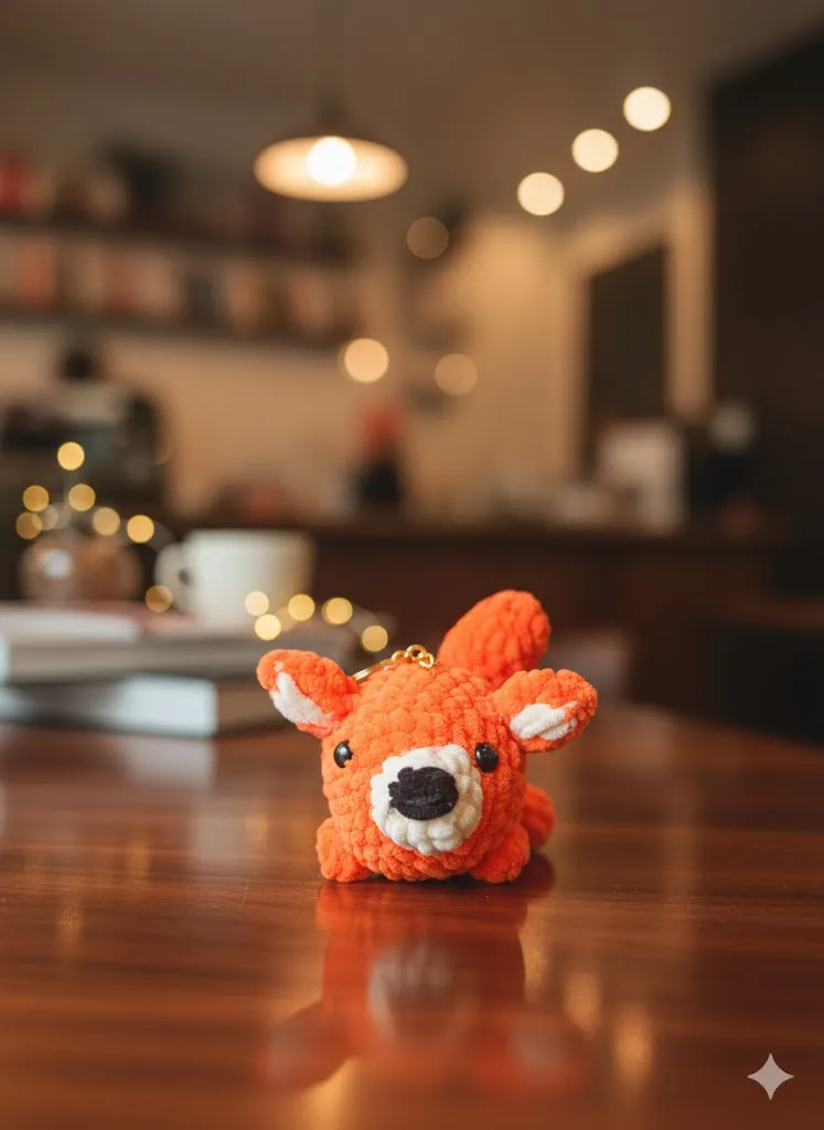 Turuncu Kadife İpten Örme Sevimli Geyik Anahtarlık - El Emeği