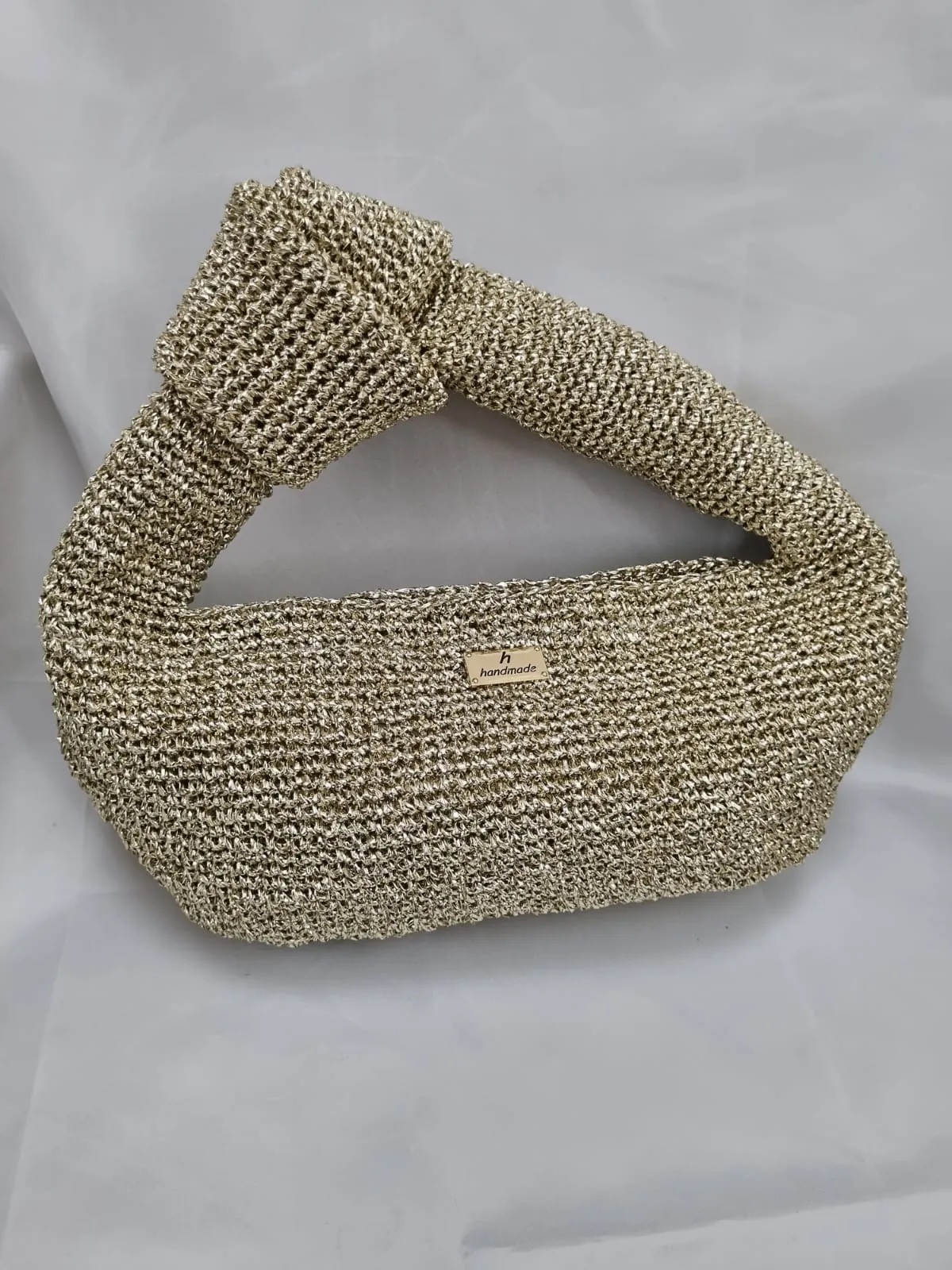 Altın Rengi Örgü Simli El Çantası - Özel Tasarım