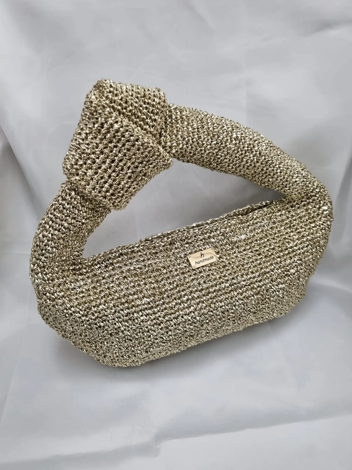 Altın Rengi Örgü Simli El Çantası - Özel Tasarım