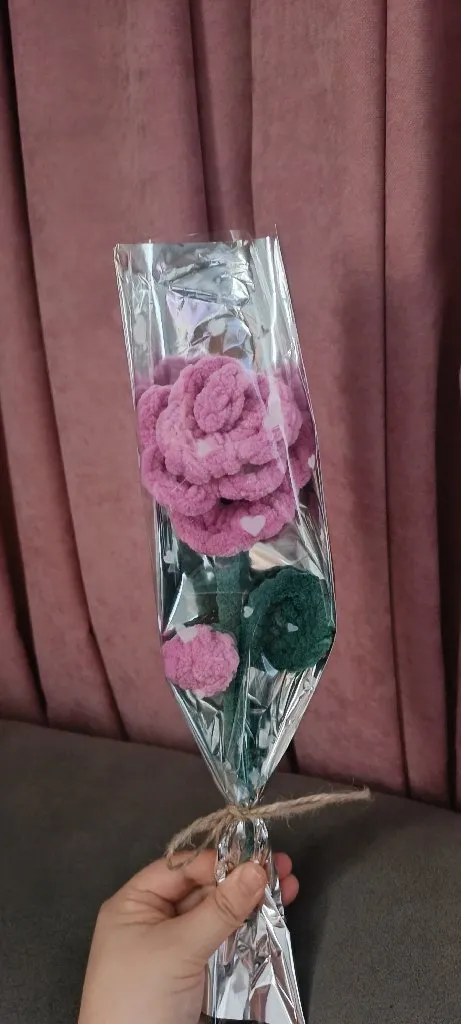 Pembe Örgü Gül Buketi - Dekoratif Hediye, El Yapımı Çiçek