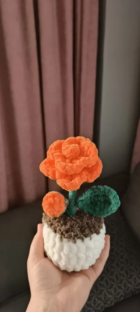 Turuncu Örgü Gül Buketi - Solmayan Dekoratif Çiçek - El Yapımı