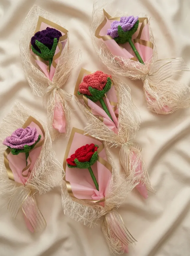 5'li Renkli Örme Gül Buketi - El Emeği Hediyelik