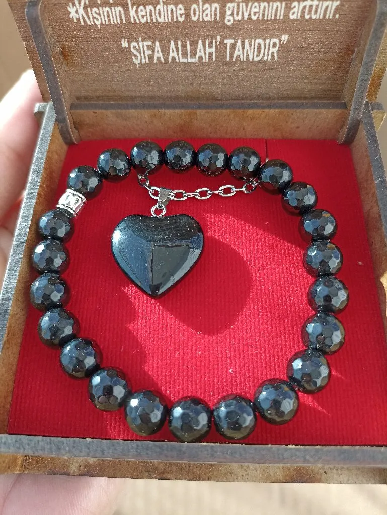 Oniks Doğal Taş Bileklik & Kolye Hediye Seti – Kalp Uçlu Şık Tasarım