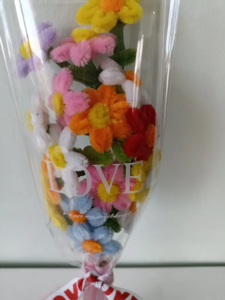 Şönil Papatya Çiçek Buketi - Renkli Dekoratif El Emeği Hediyelik