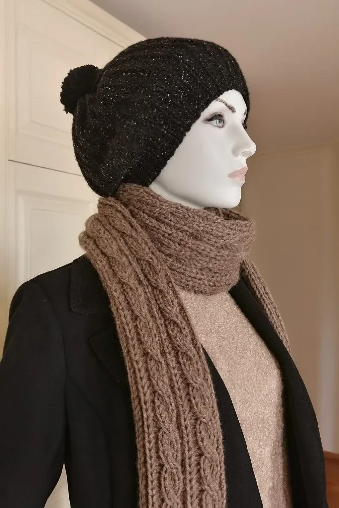 Simli Siyah Ponponlu Örgü Bere - Ressam Model - El Örgüsü