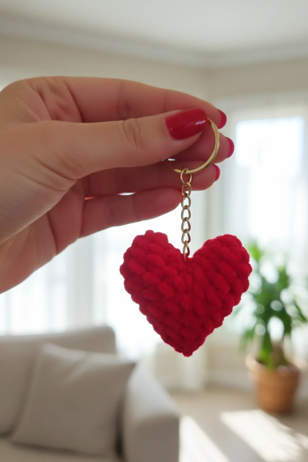 Yılbaşı İçin Özel: Yumuşak Dokulu Kırmızı Örgü Kalp Anahtarlık