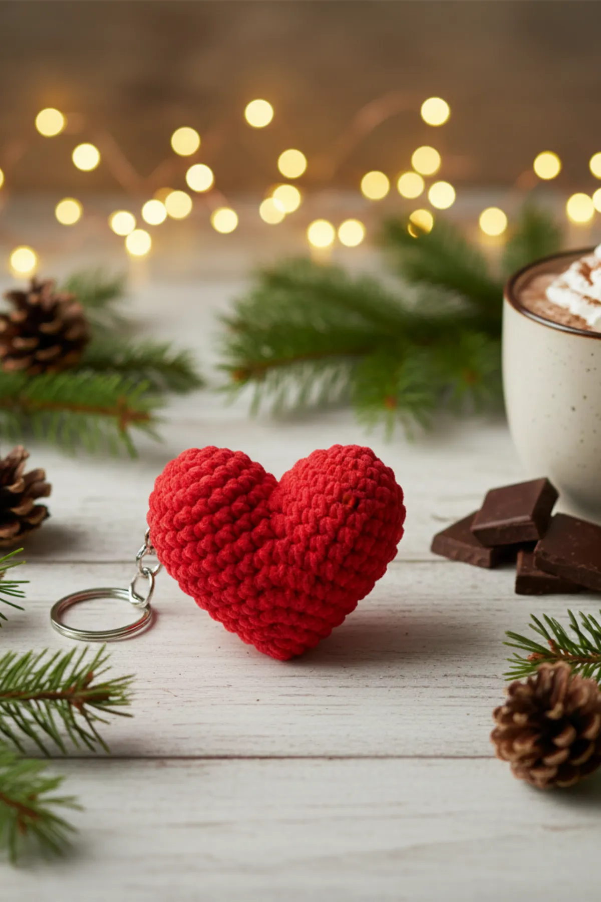 Yılbaşı İçin Özel: Yumuşak Dokulu Kırmızı Örgü Kalp Anahtarlık