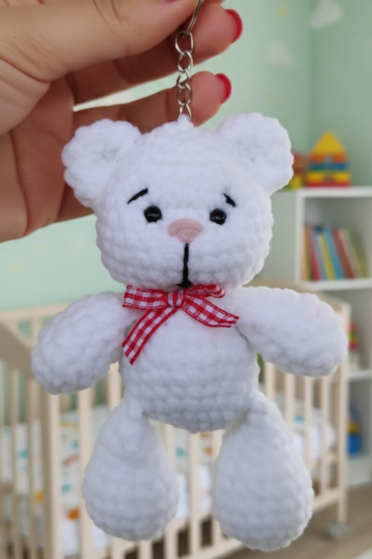 Pofuduk Ayıcık Anahtarlık | Ekose Kurdeleli Çanta Süsü | Yılbaşı Hediyesi