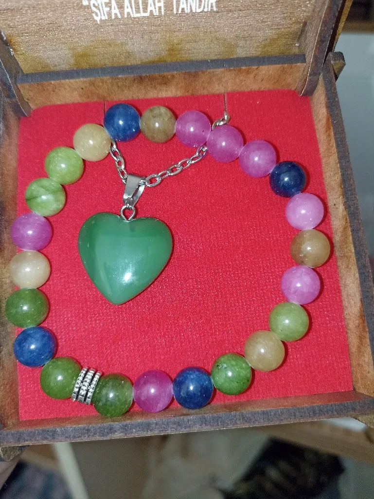 Renkli Doğal Taş Bileklik Kolye Set - Turmalin Taşlı