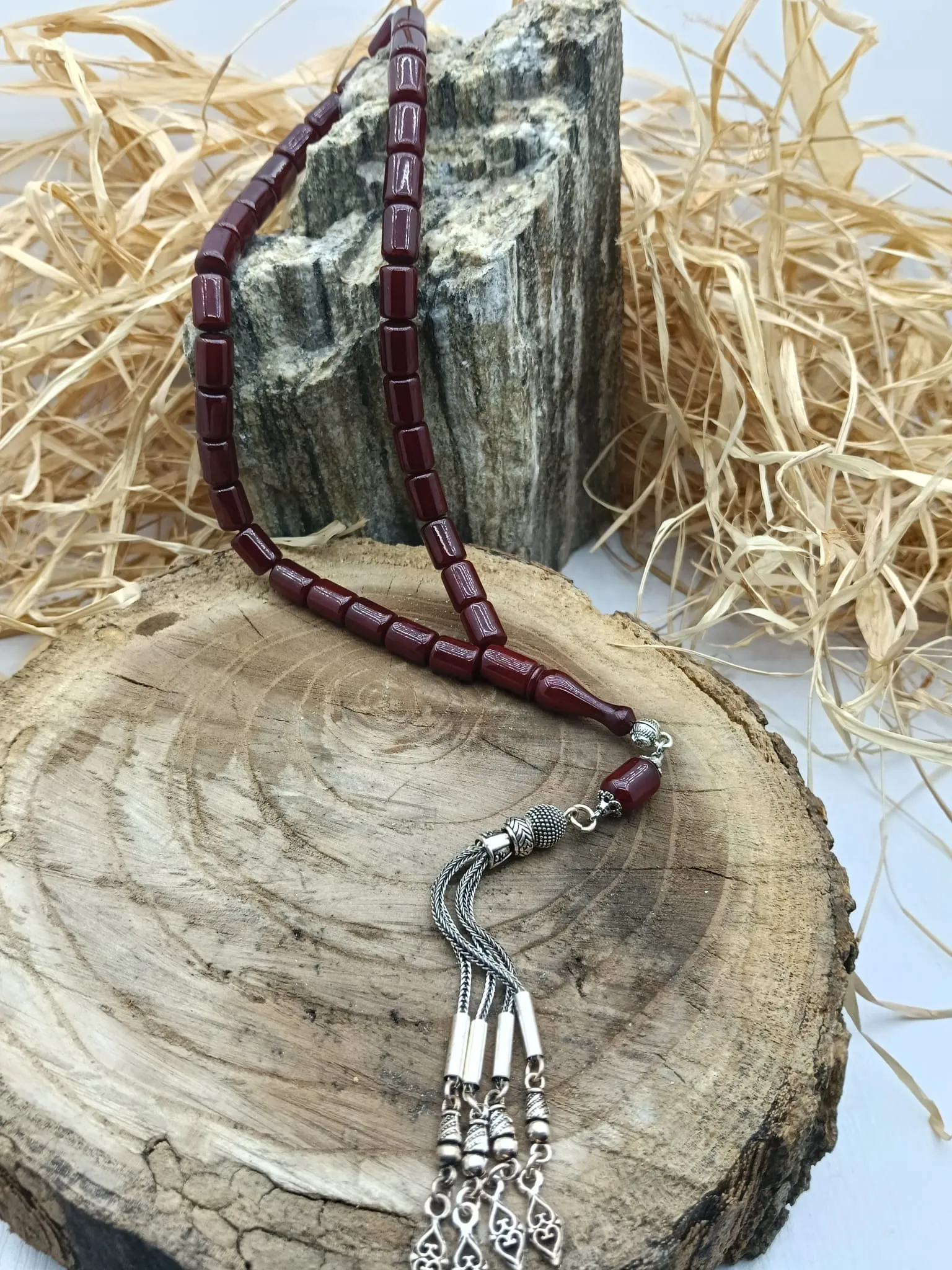 Kapsül Kesim Gümüş Püsküllü Ateş Kehribar Tesbih