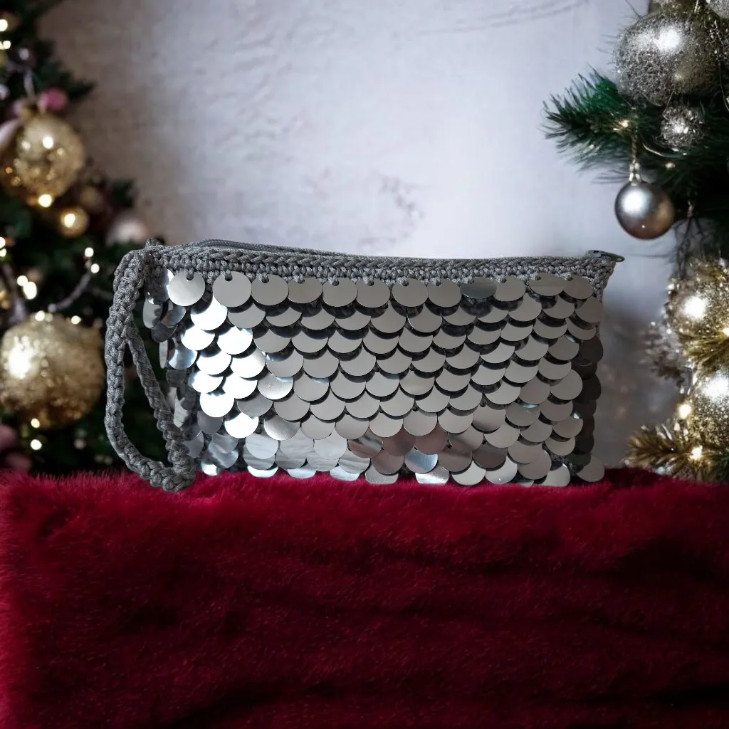 Gümüş Pullu Bilek Çantası - Özel Tasarım, El Yapımı