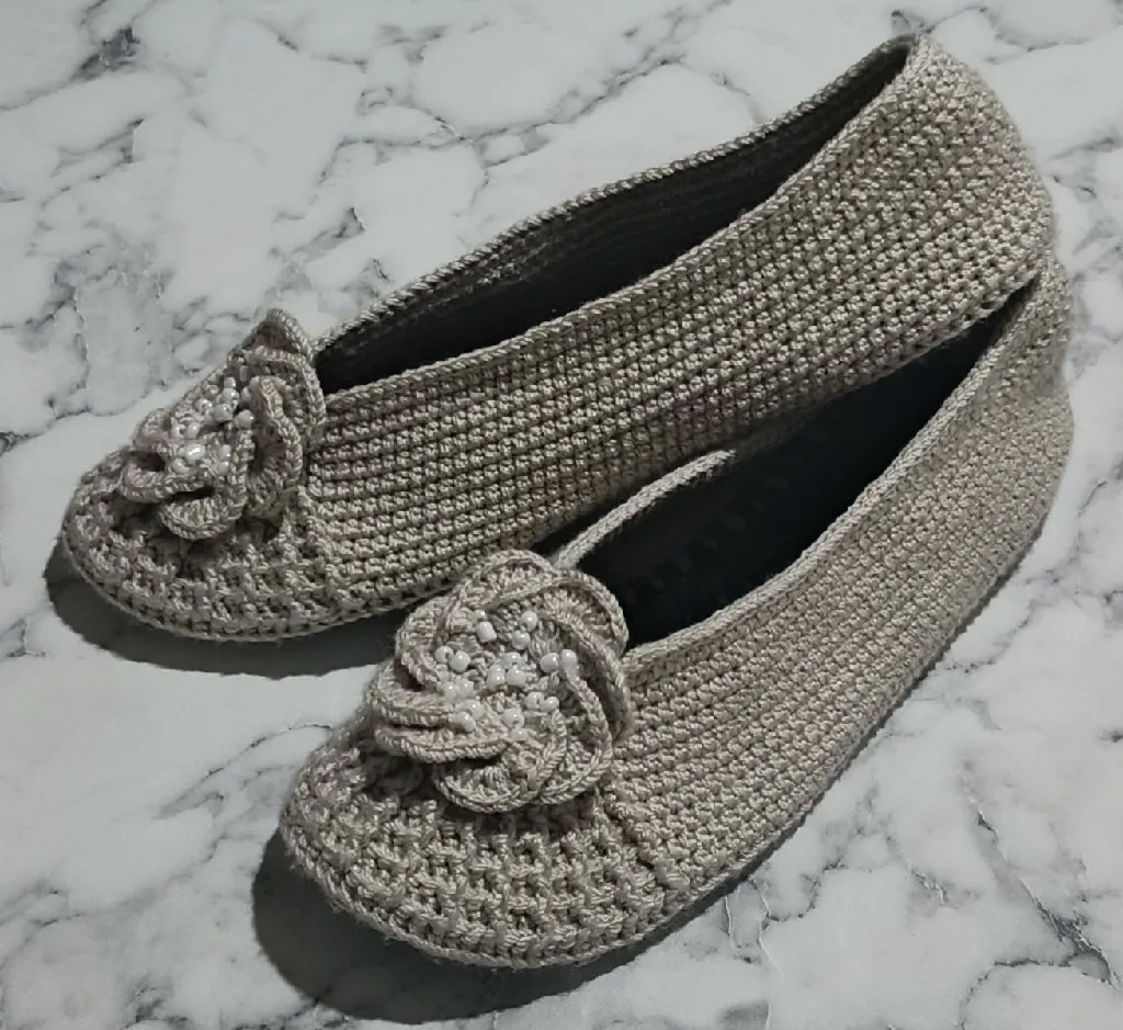 Yün Örgü Panduf Ev Ayakkabısı Kum Beji - 37-38 Numara - El Emeği