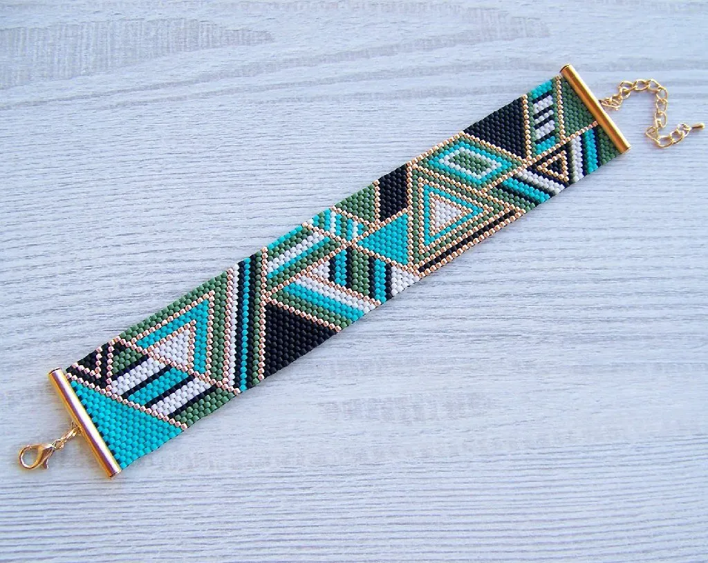 Miyuki Boncuklu Geometrik Desenli Bileklik - El Emeği Tasarım