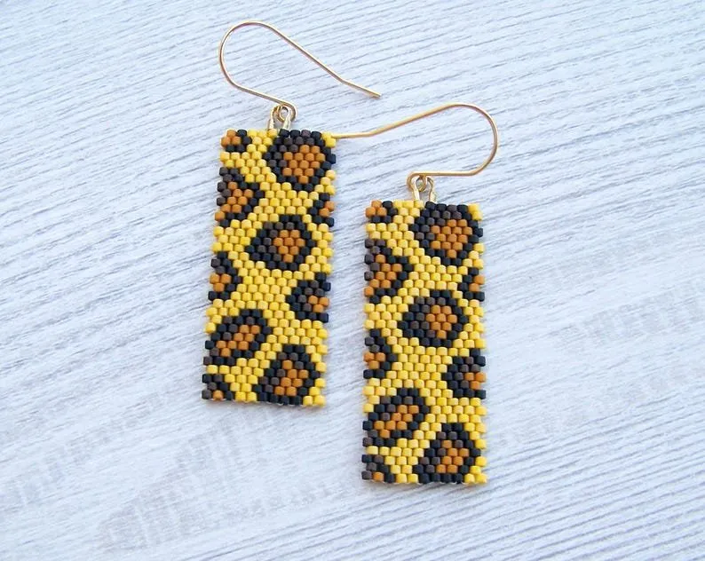 Leopar Desenli Miyuki Dikdörtgen Küpe - El Emeği Tasarım