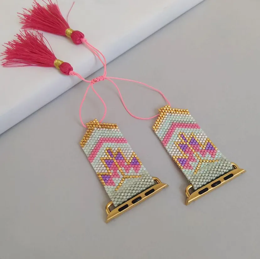 Miyuki Boncuklu Püsküllü Ayarlanabilir Akıllı Saat Kordonu - El Emeği