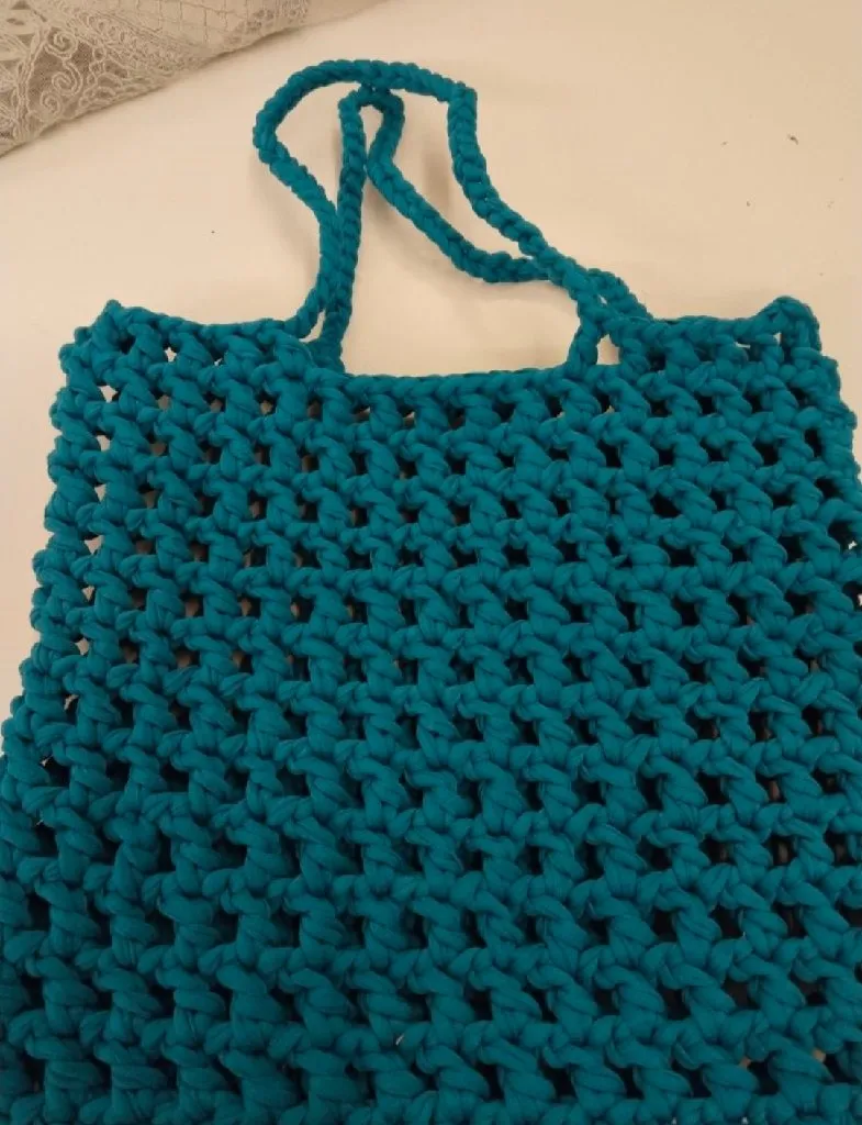 Mavi Renk Penye İpten Örme Omuz Çantası - Veronika Model - El Emeği