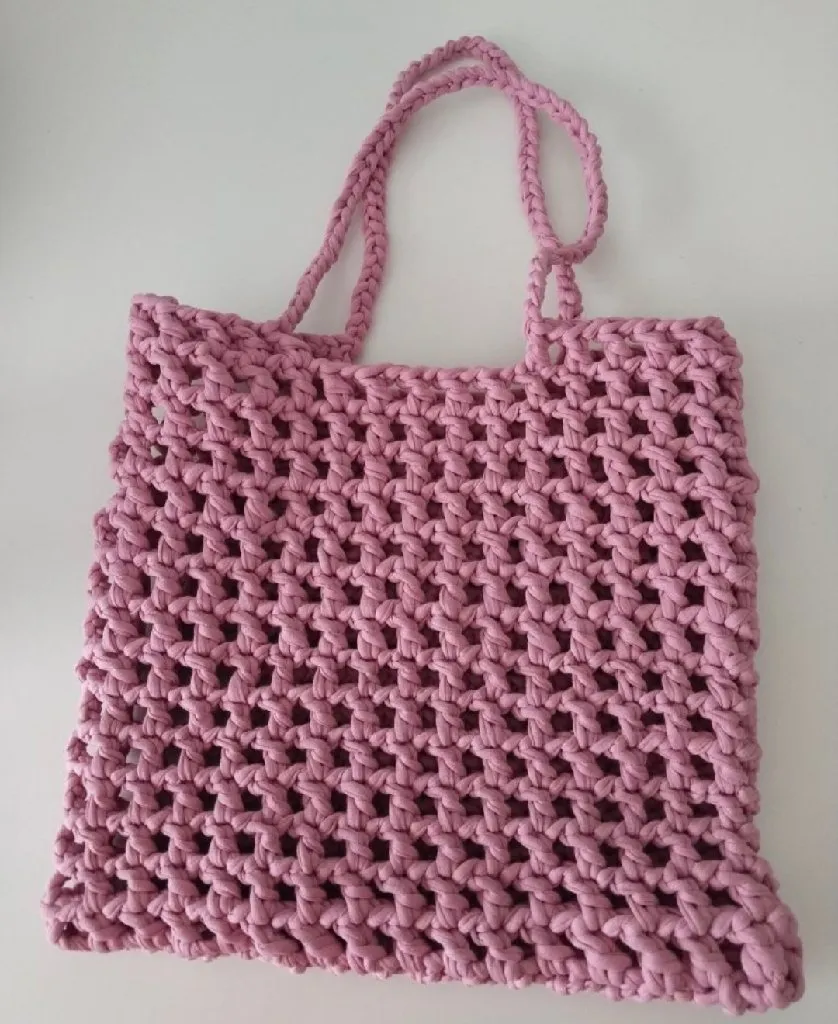 Pembe Örgü Omuz Çantası - Penye İpten El Emeği Veronika Çanta