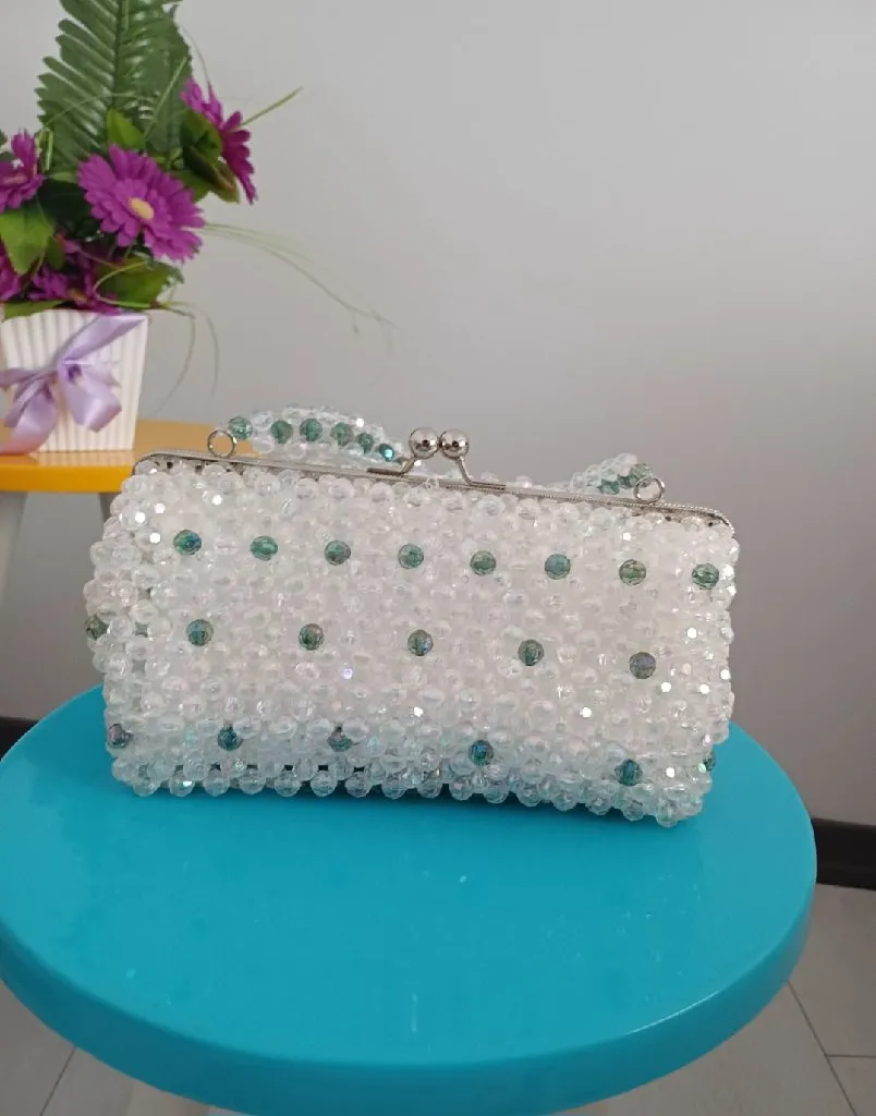 Kristal Boncuklu Abiye Çanta - Klipsli, Astarlı, Özel Günler İçin