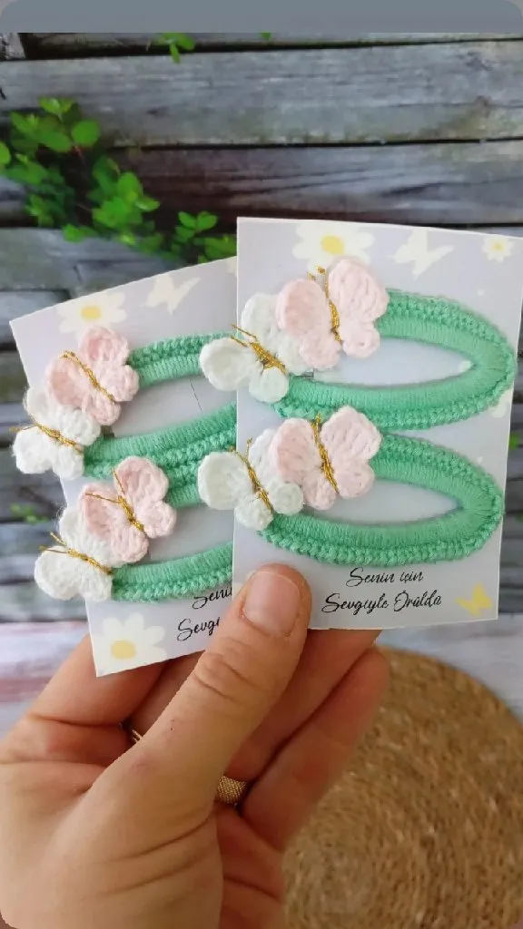 Örgü Kelebek Detaylı Çıt Çıt Toka - El Yapımı Saç Aksesuarı