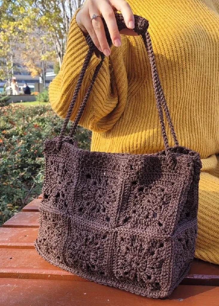 Kahverengi Motifli Örgü Çanta - El Emeği Tasarım