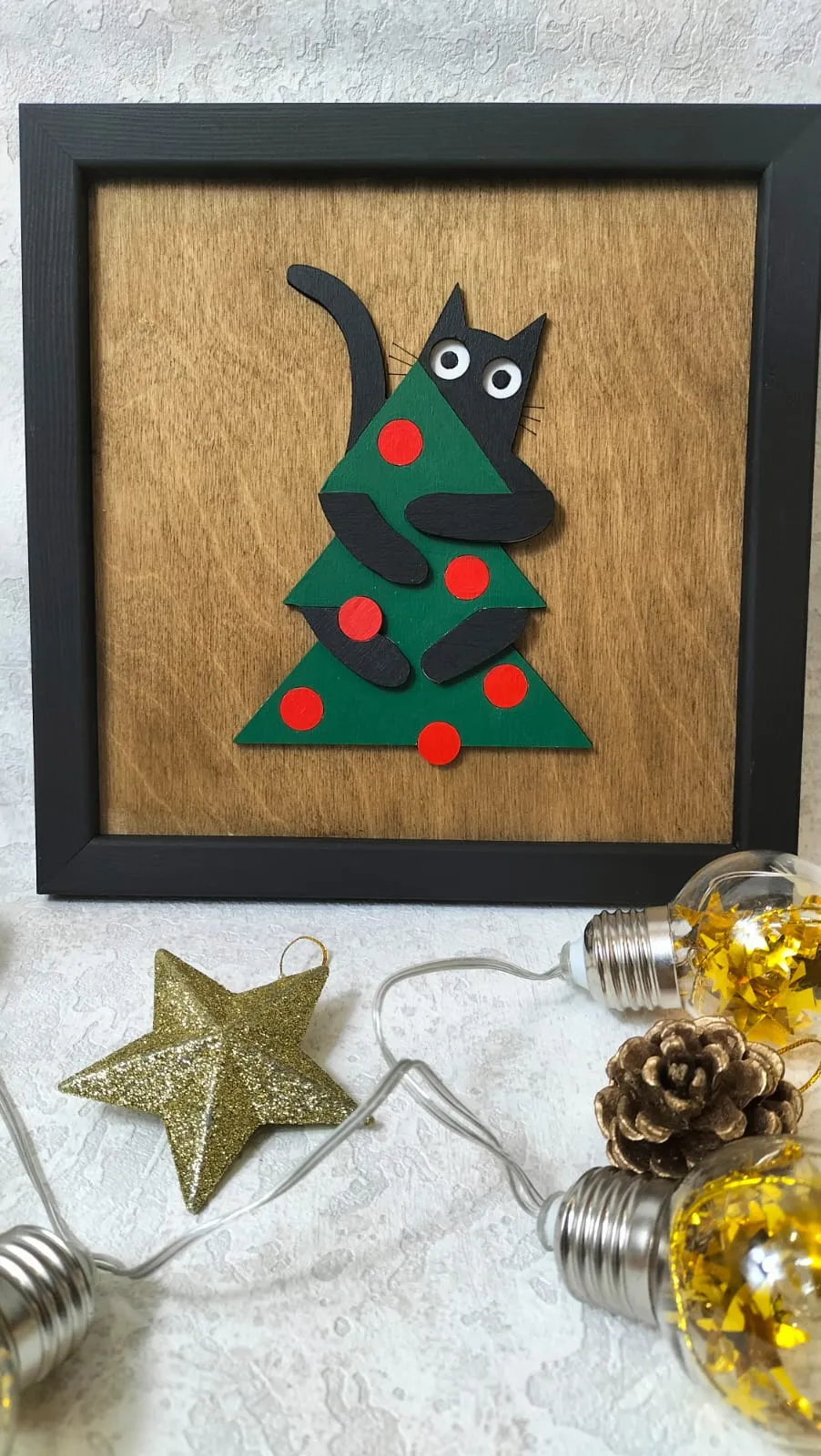 Yılbaşı Kedi Figürlü 3’lü Ahşap Tablo Seti