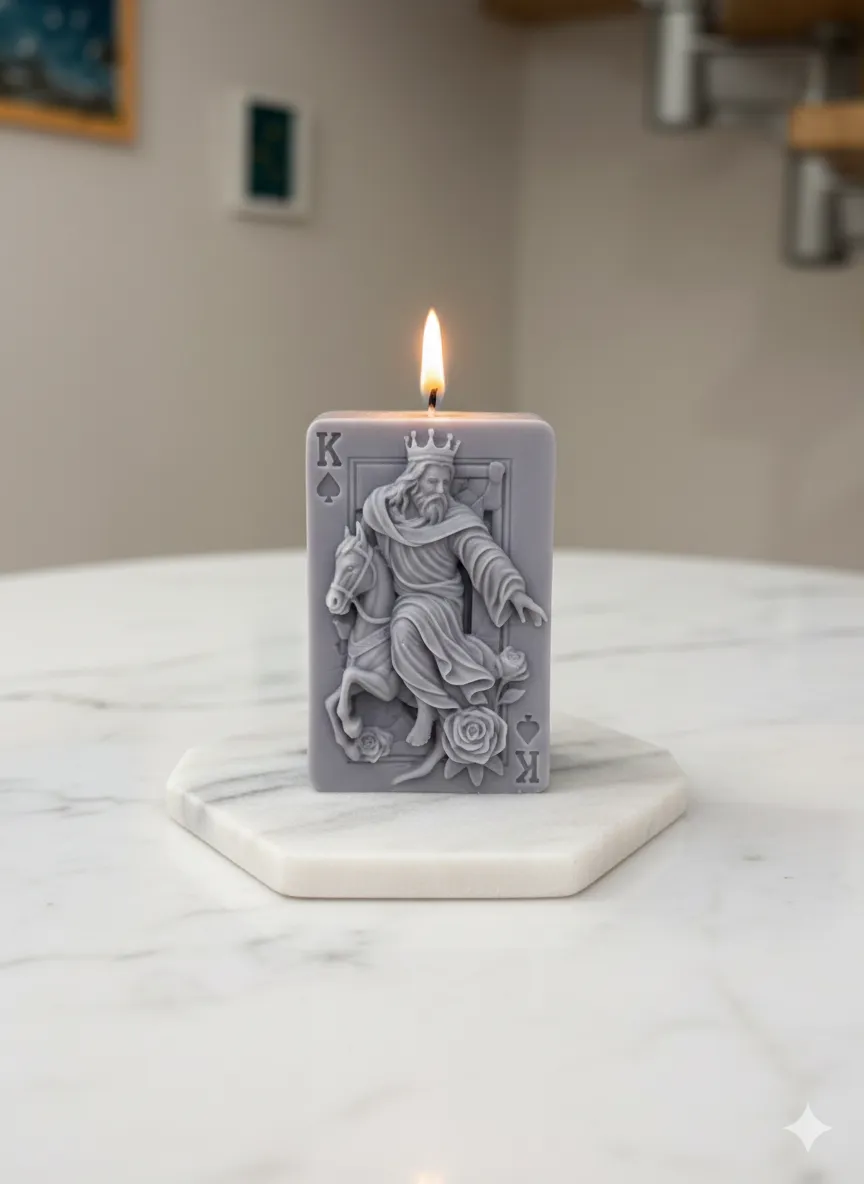 İskambil Kağıdı Kralı Şeklinde Dekoratif Mum – Gri