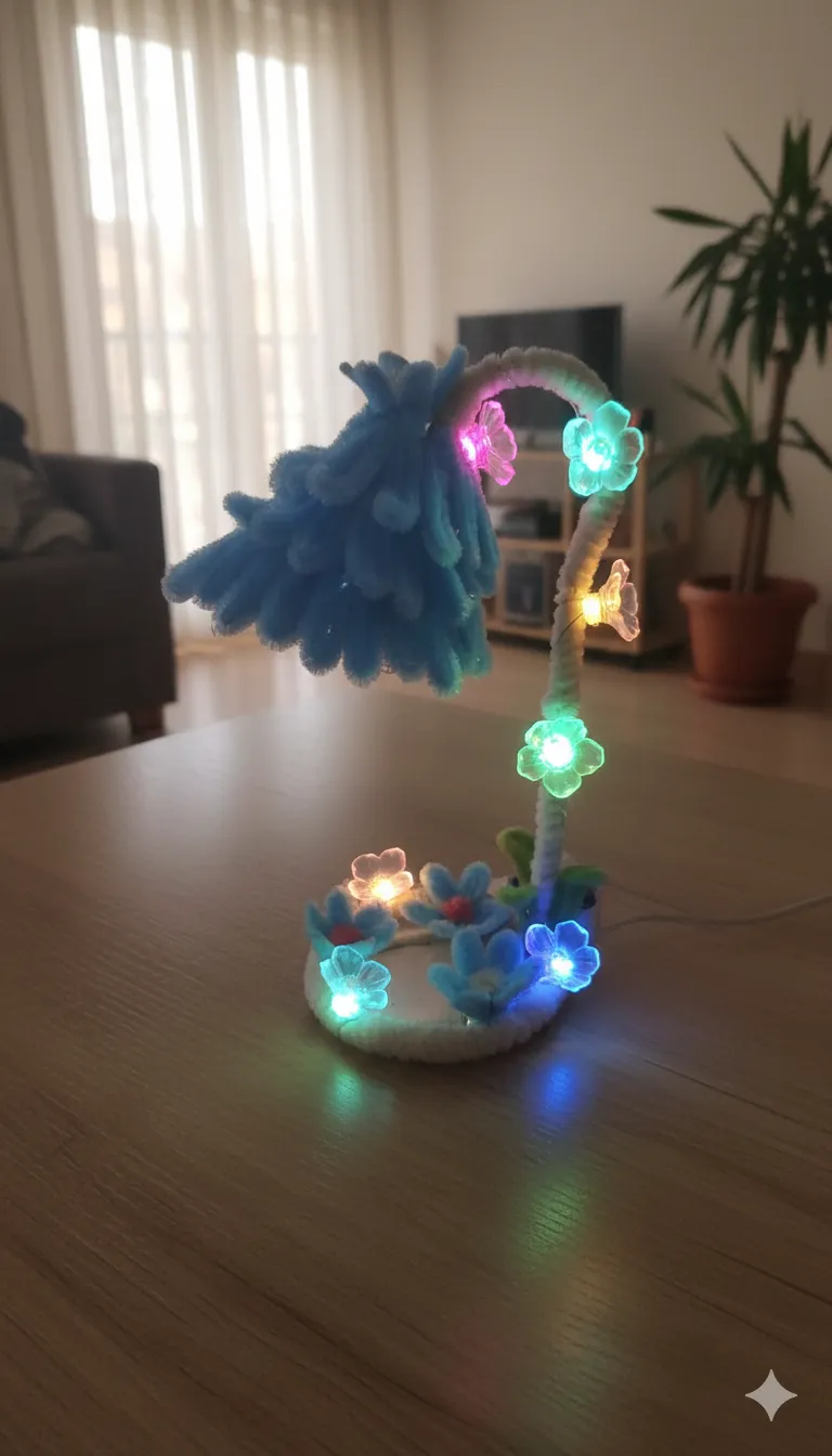 🌼 Şönil Çiçekli Mini Masa Lambası