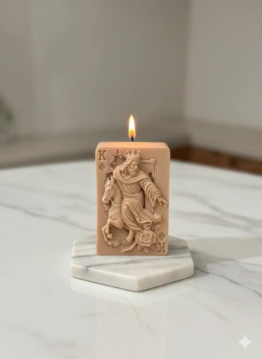 İskambil Kağıdı Kralı Şekline Mum-Kahverengi