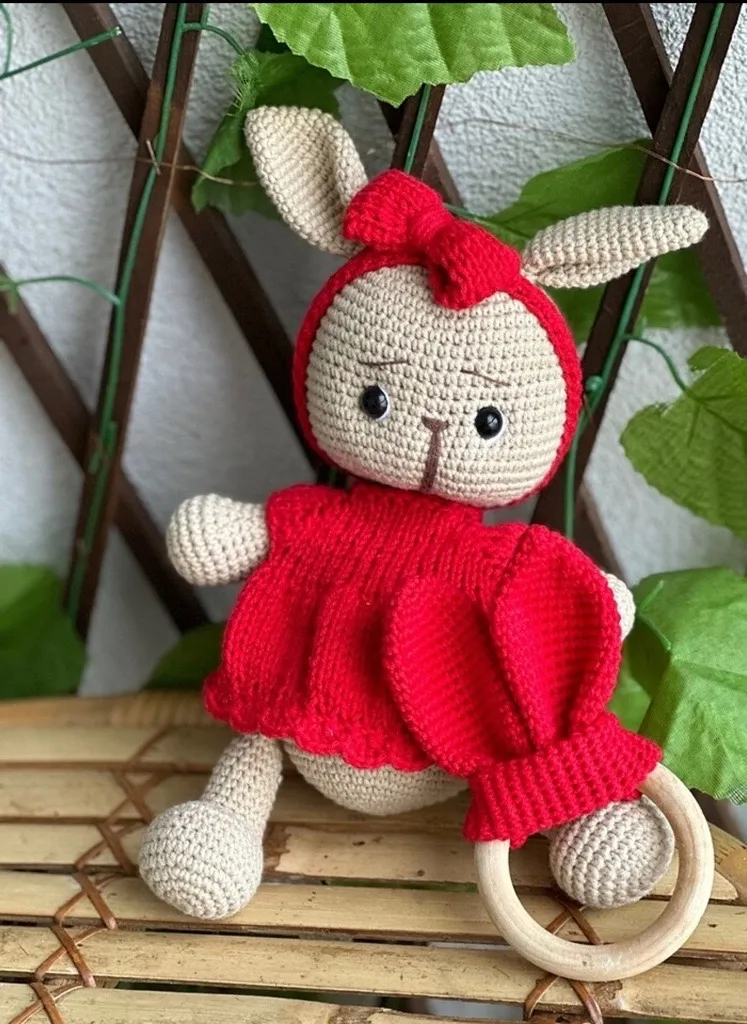 30 cm Örgü Oyuncak Tavşan ve Diş Kaşıyıcı Set - Amigurumi