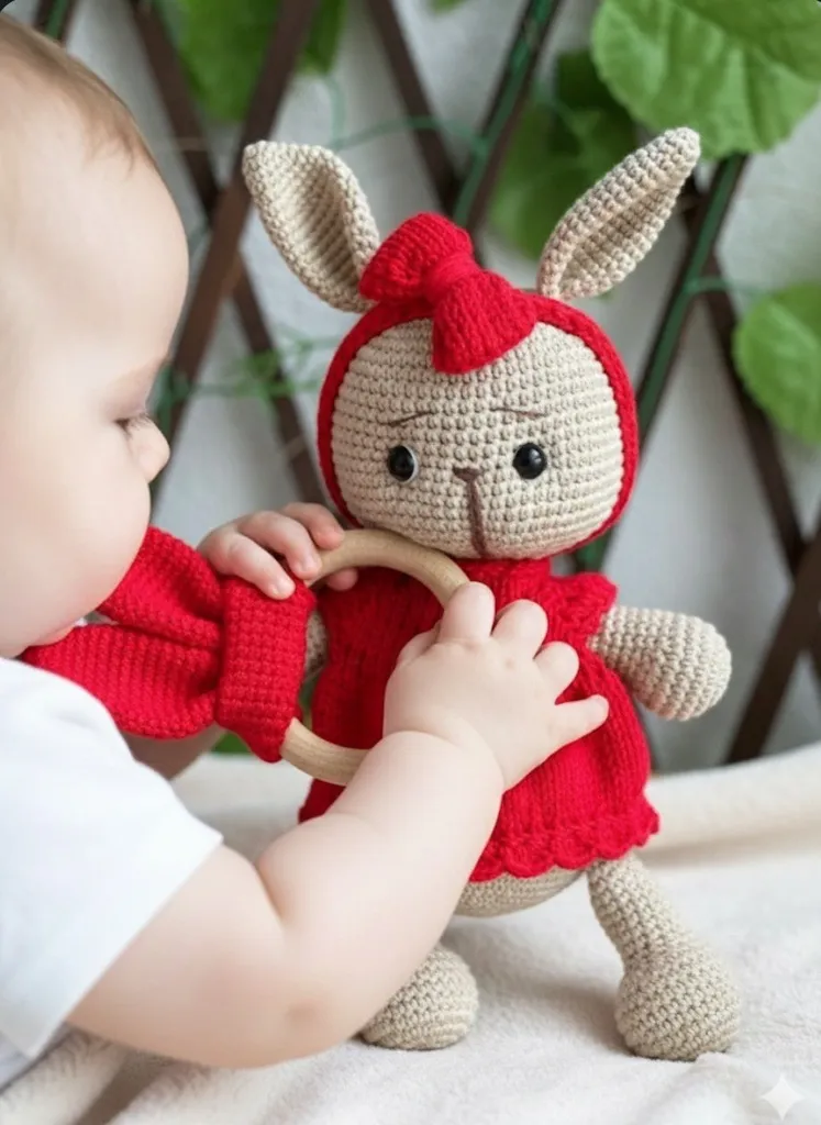 30 cm Örgü Oyuncak Tavşan ve Diş Kaşıyıcı Set - Amigurumi