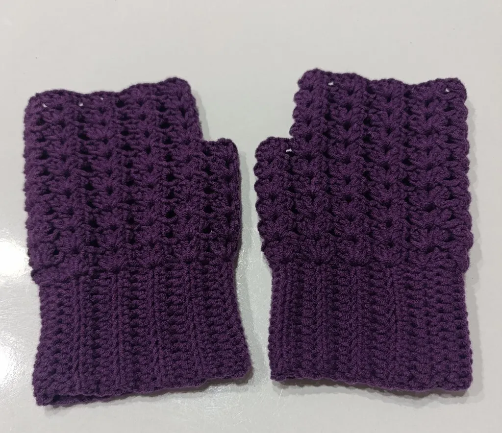 Mor Renkli Örgü Parmaksız Eldiven - Tasarım ve El Emeği