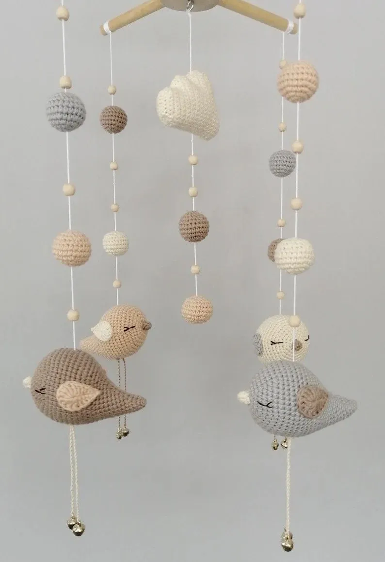 Kuş ve Bohem Figürlü Amigurumi Bebek Dönence - El Emeği