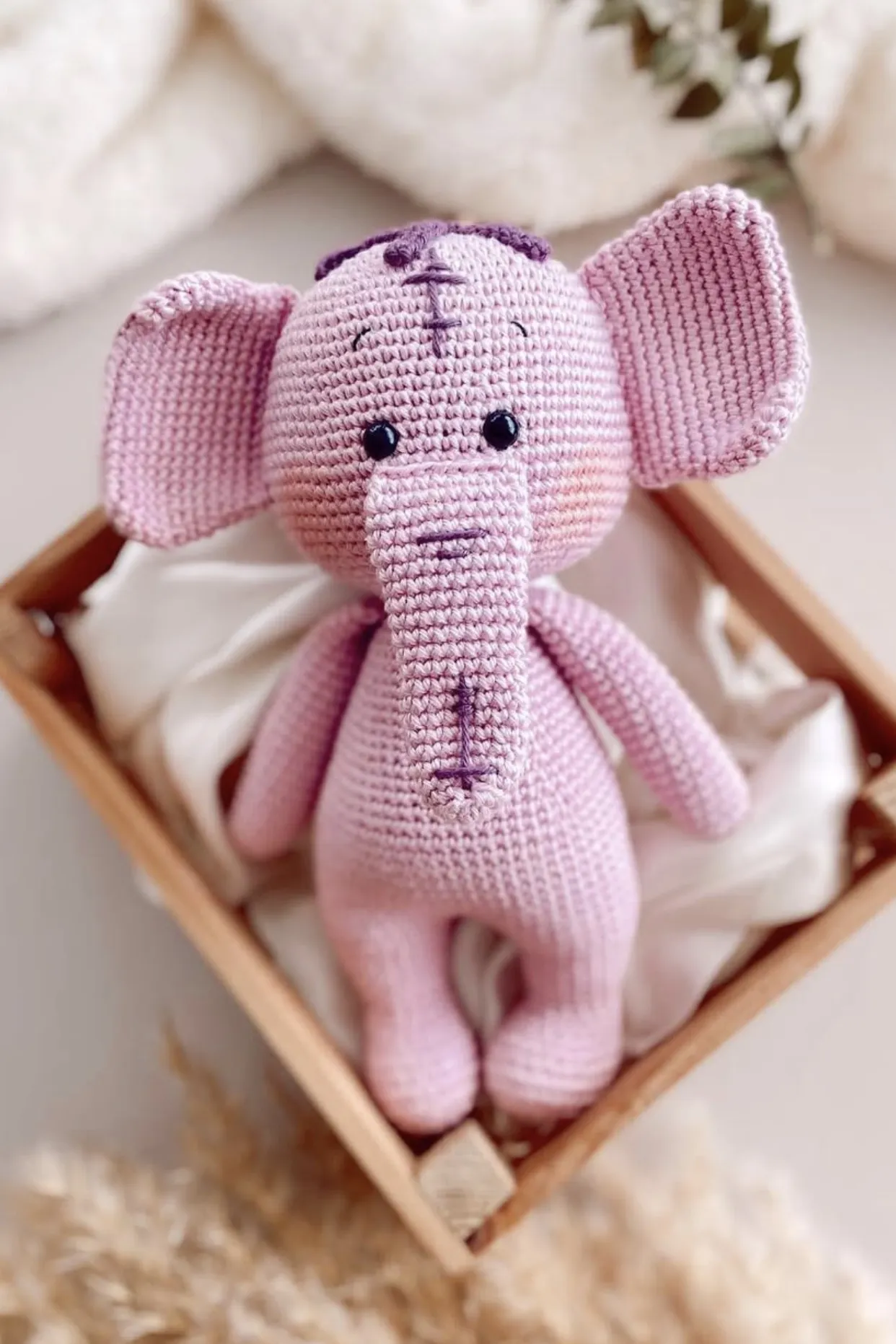 Pembe Amigurumi Fil Oyuncak Bebek - 25 cm El Emeği