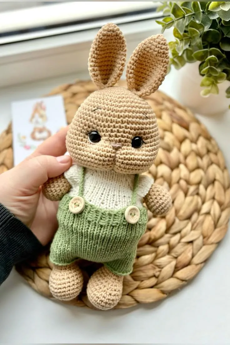 Yeşil Tulumlu Amigurumi Tavşan Oyuncak Bebek - El Yapımı Hediye