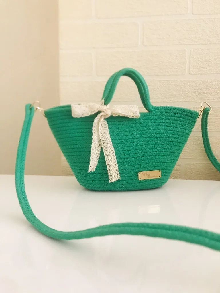 Yeşil Fiyonk Detaylı Örgü Çanta