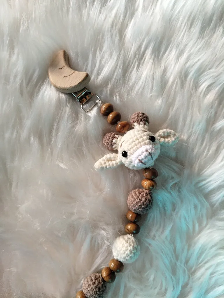 Zürafa Figürlü Emzik Askısı - Ahşap Boncuklu ve El Yapımı