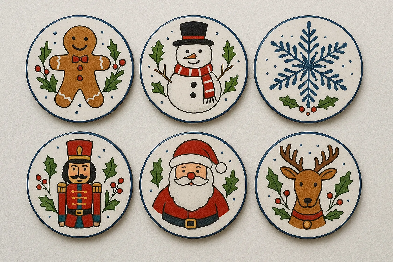 Noel Temalı İznik Çinisi Bardak Altlığı - El İşlemesi, 10cm Çap