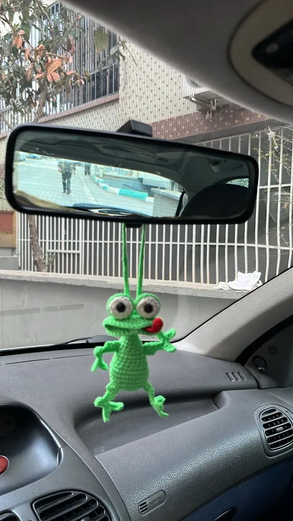 Yeşil Örgü Kurbağa Araba Dikiz Ayna Aksesuarı - El Yapımı