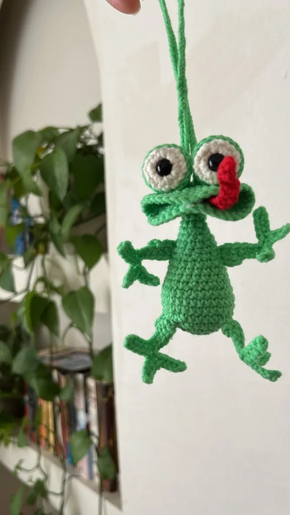 Yeşil Örgü Kurbağa Araba Dikiz Ayna Aksesuarı - El Yapımı