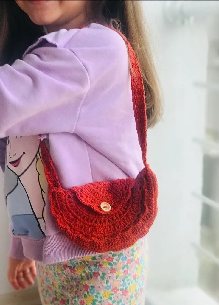 Kiremit Rengi Pamuk İpten Örme Omuz Çantası - El Emeği